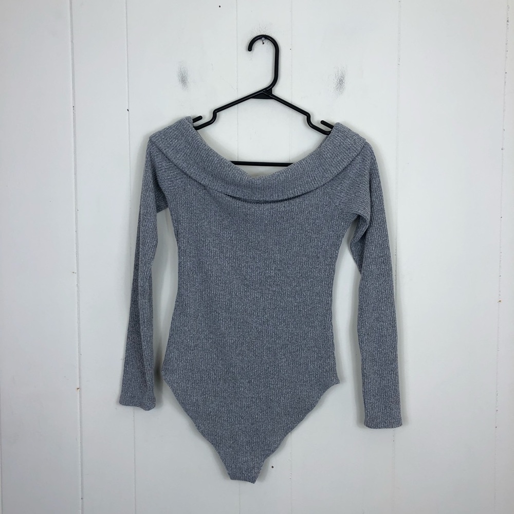 Forever 21 Ribbed Knit Salt & Pepper‎ Bodysuit Sz M
